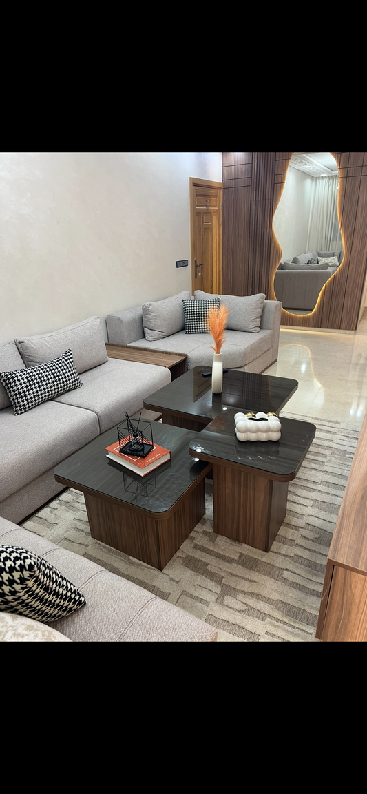 Trio tables carré avec verre bronze