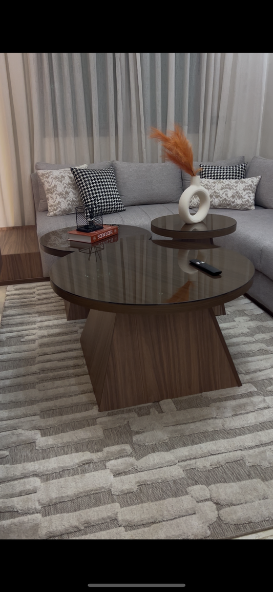 Trio tables pyramides avec verre bronze